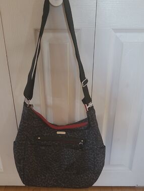 Leopard Print Black Crossbody Bag with Red Accent